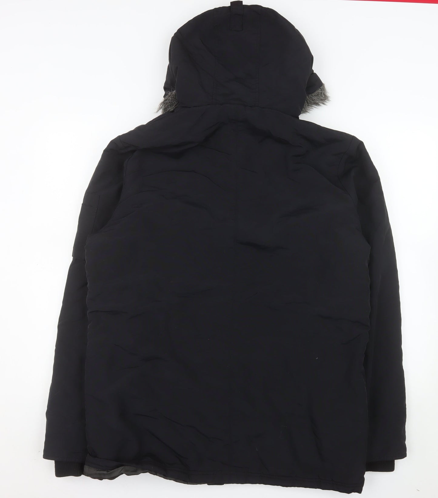 ACW85 Men's Black Faux Fur Hooded Parka Jacket Medium Winter Warm
