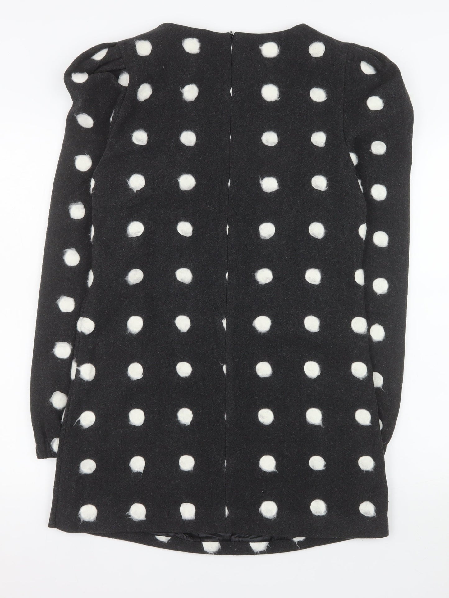 A-OK Women Black Polka Dot Wool Shift Dress S Long Sleeve