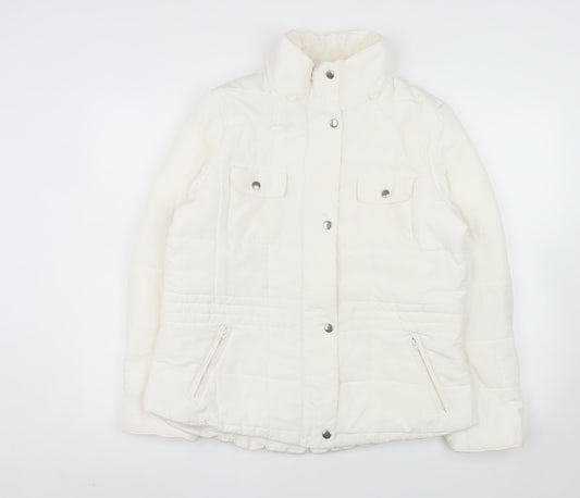 Woolworths Women's White Size 16 Puffer Jacket with Zip Pockets
