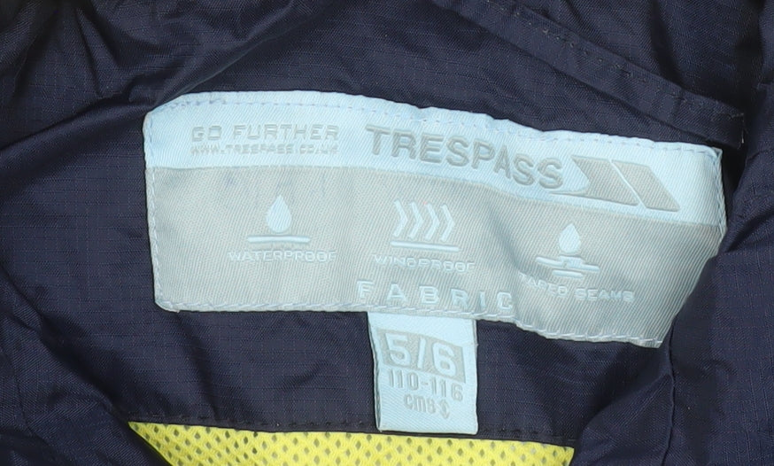Trespass Boys Blue Waterproof Hooded Rain Jacket 5-6 Years Windproof Coat
