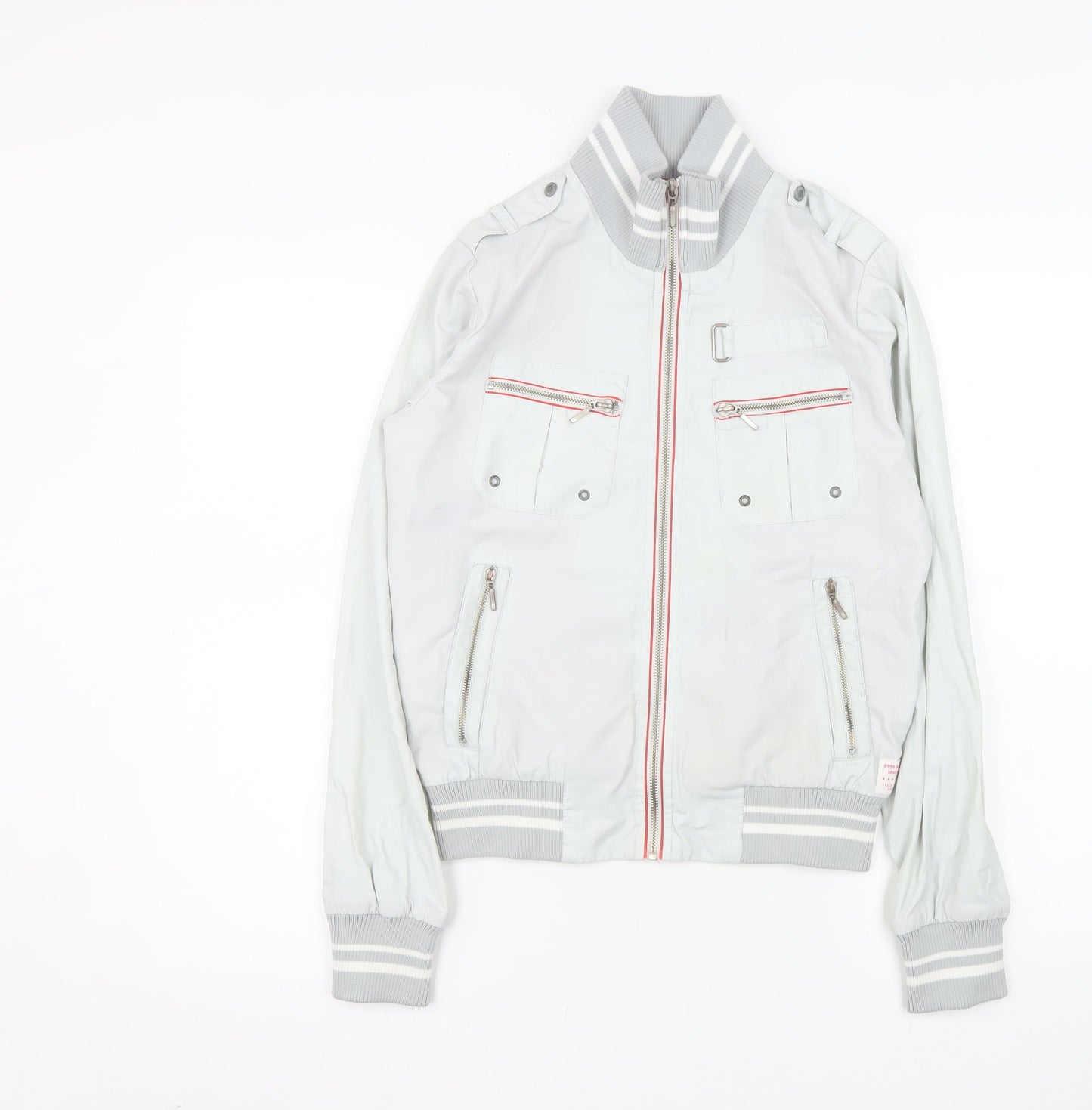 Pepe Jeans Womens White Bomber Jacket Size S Cotton Blend Zip Up