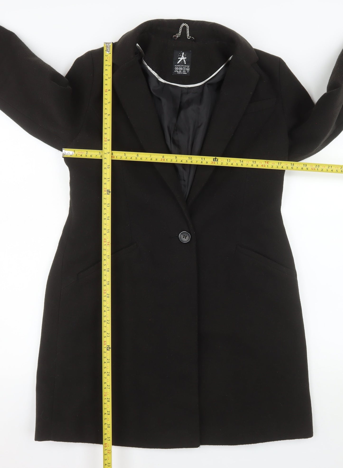 Atmosphere Women Black Long Overcoat Size 10 Classic Lined