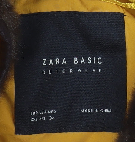 Zara Womens Yellow Belted Puffer Jacket Size 18 Polyester Winter Coat