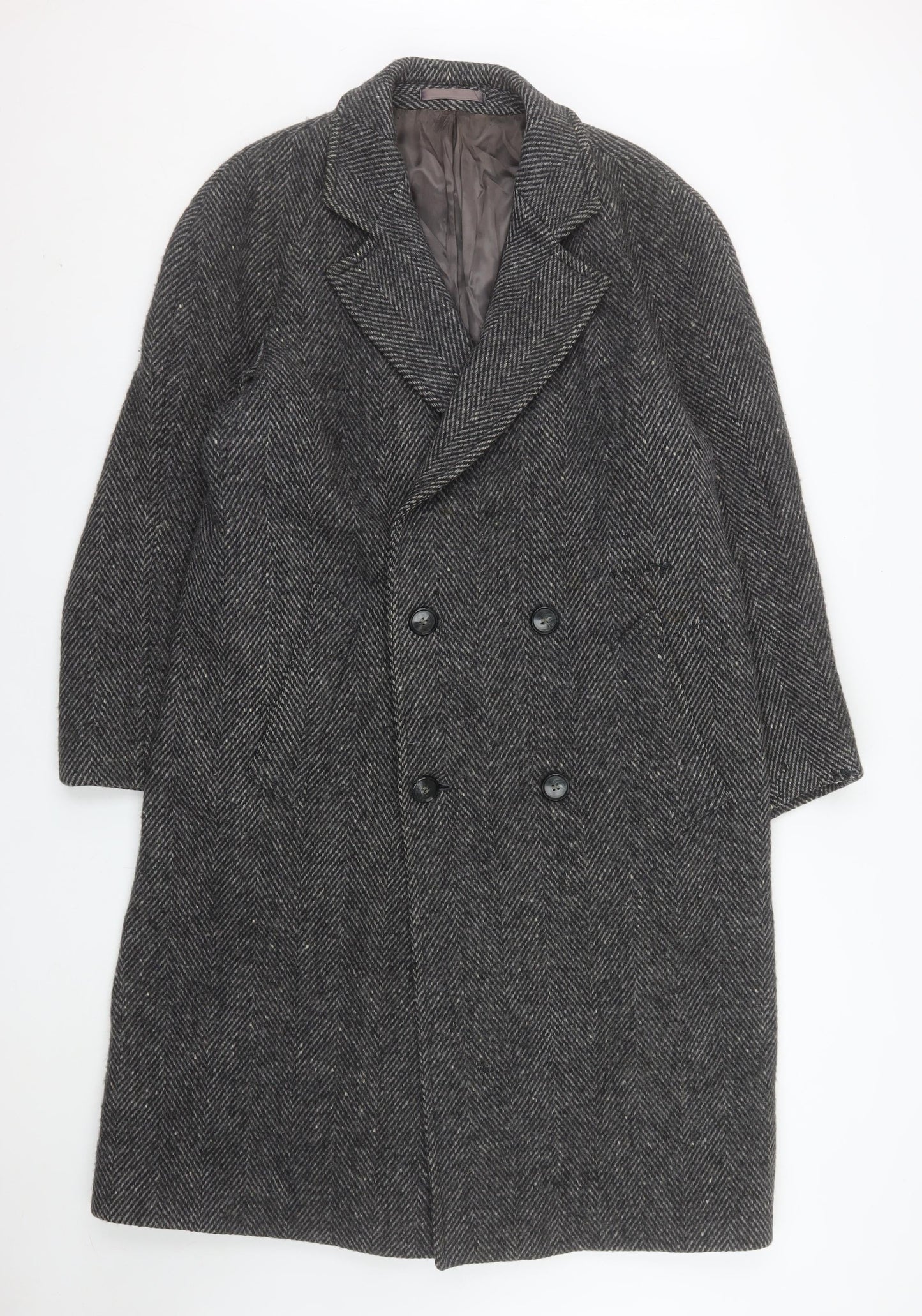 St. Bernard Men's Grey Wool Herringbone Overcoat 40in Classic Long
