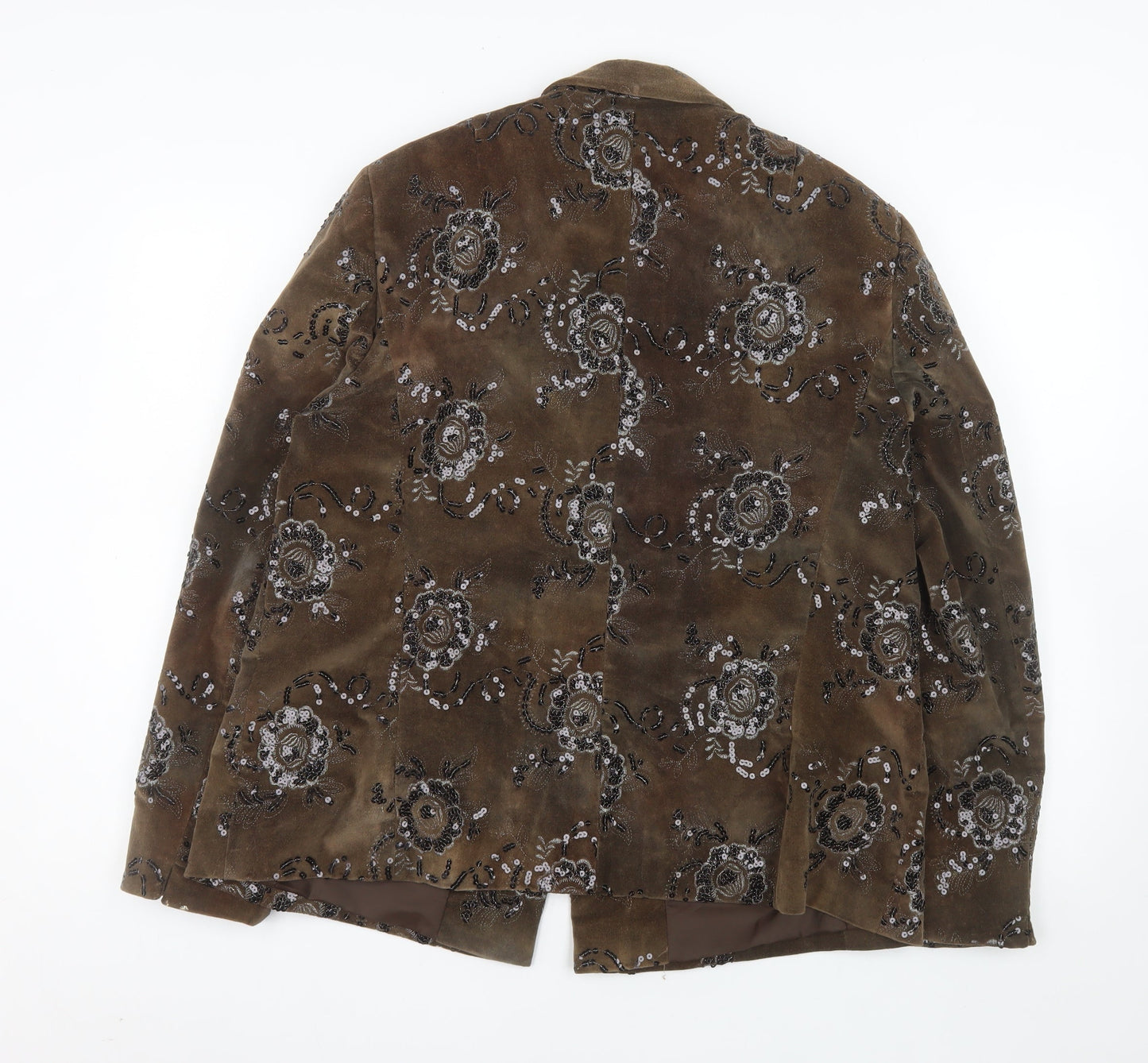 Laura Lebek Women's Brown Floral Velvet Blazer Size 18 Lined Single Breasted