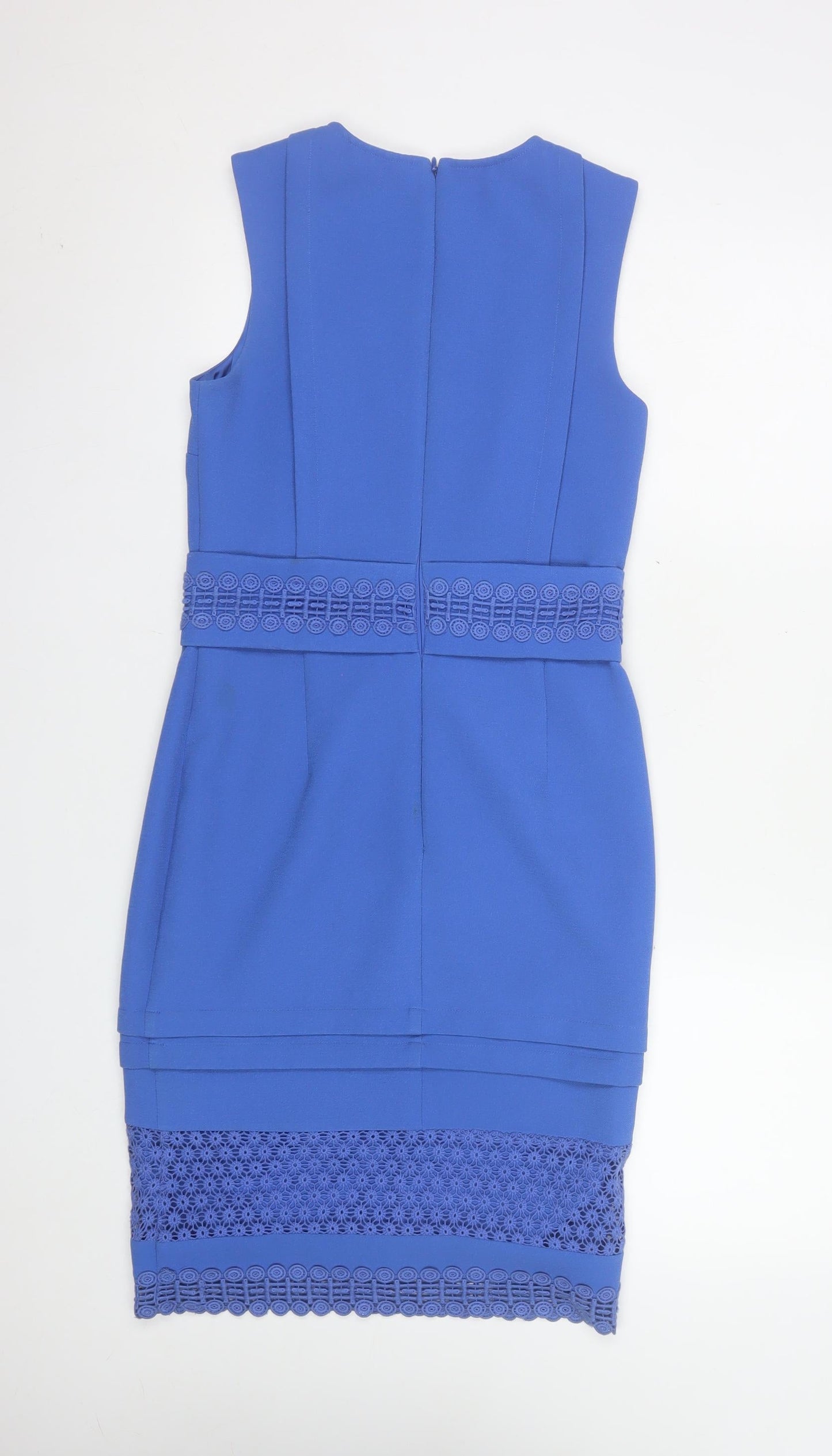 Warehouse Women's Blue Lace Panel Sleeveless Sheath Dress UK 8