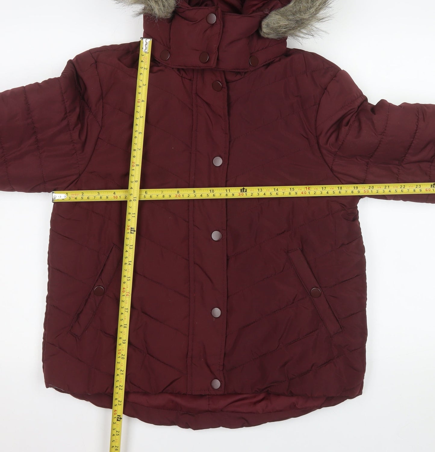 Avenue Women's Red Faux Fur Hooded Puffer Jacket Size 14
