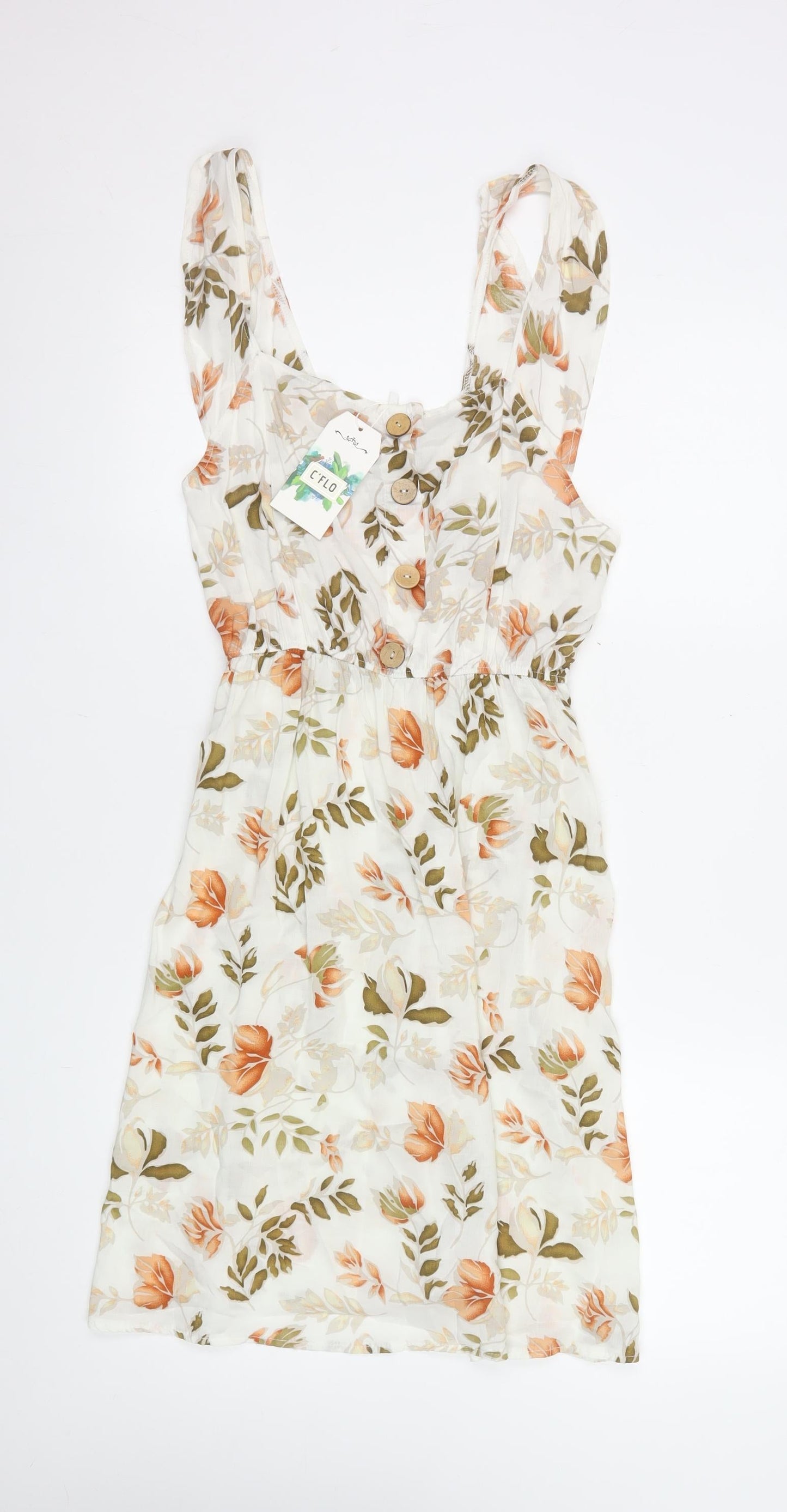C'FLO Women's Multicoloured Floral A-Line Sleeveless Dress L/XL