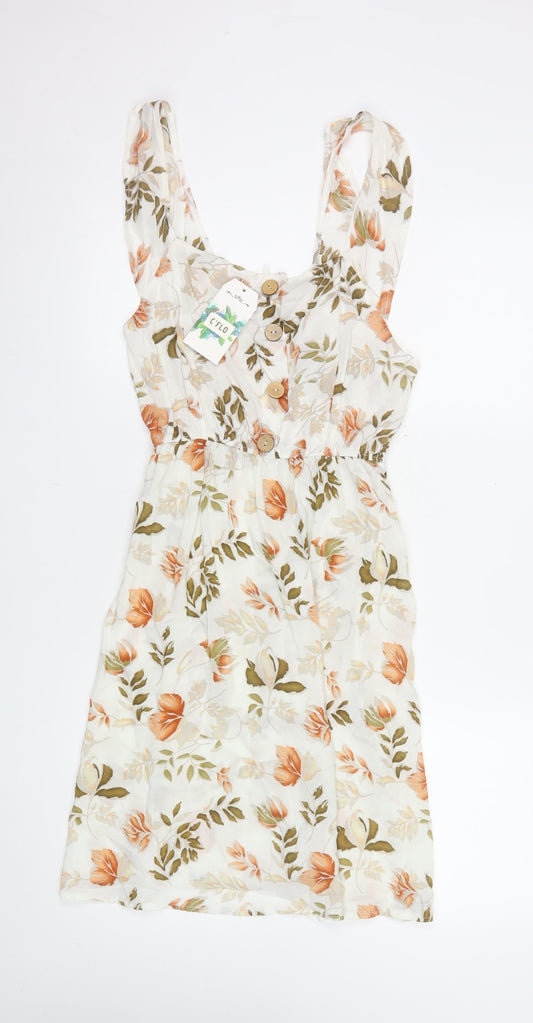 C'FLO Women's Multicoloured Floral A-Line Sleeveless Dress L/XL