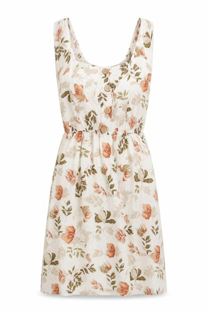 C'FLO Women's Multicoloured Floral A-Line Sleeveless Dress L/XL