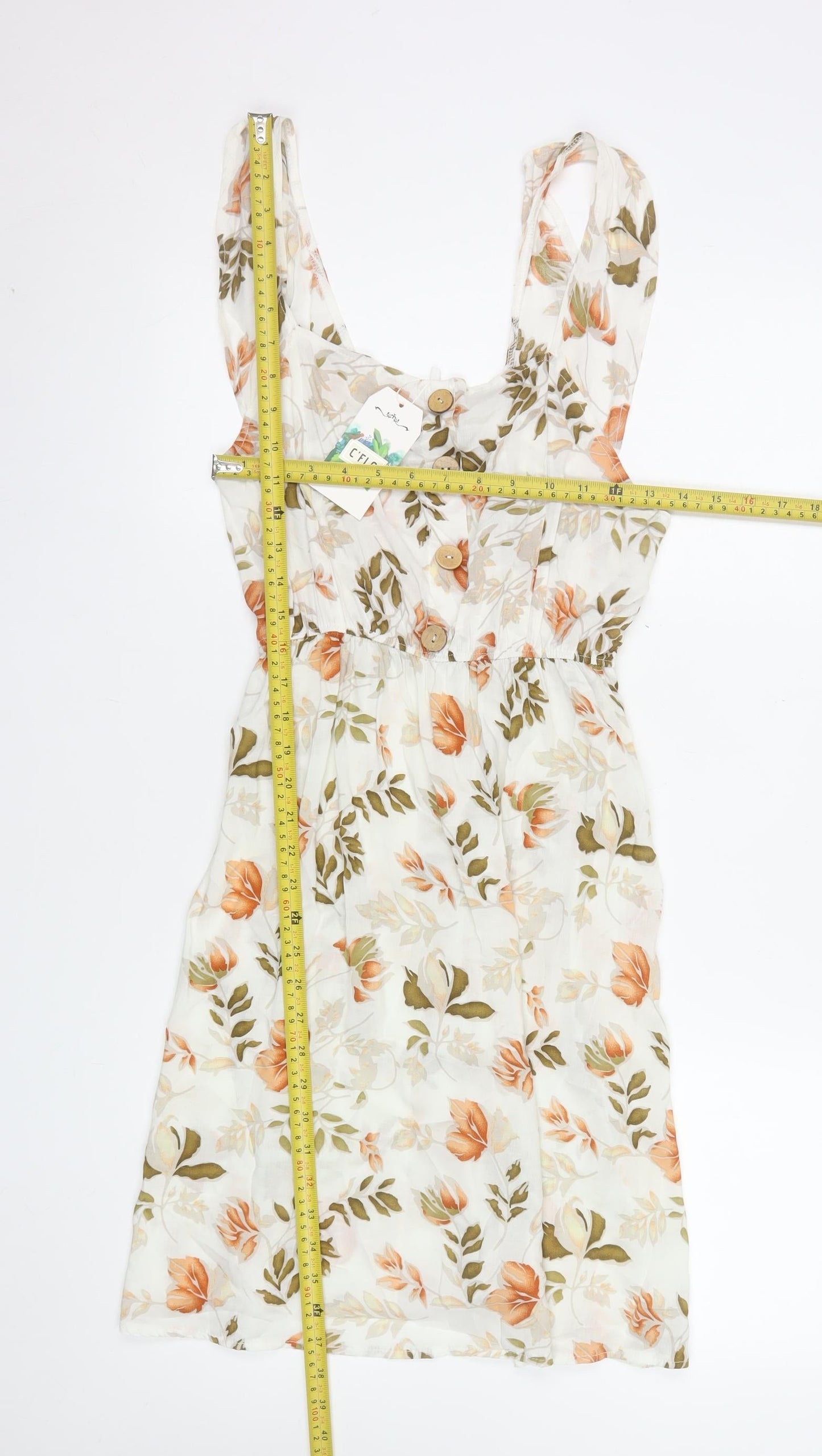 C'FLO Women's Multicoloured Floral A-Line Sleeveless Dress L/XL