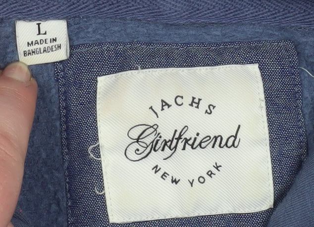 JACHS Girlfriend Men's Blue Pullover Hoodie Size L Jersey Cotton Blend