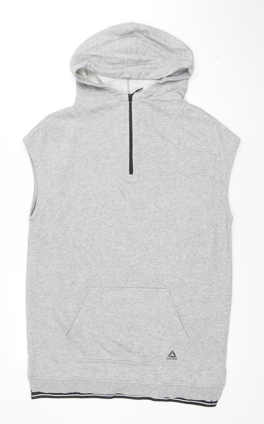 Reebok Men's Grey Sleeveless 1/2 Zip Hoodie Size S