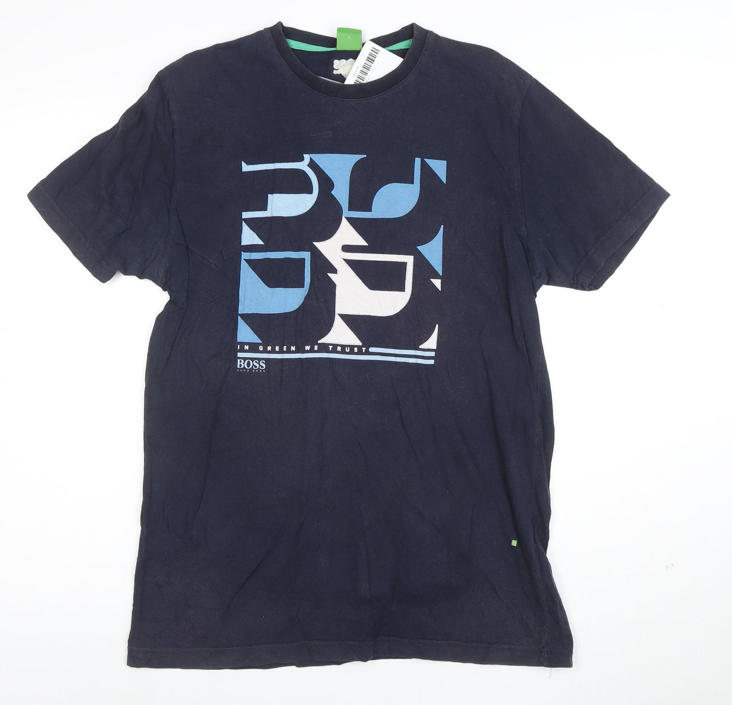Hugo Boss Men's Blue Graphic Logo Cotton Crew Neck T-Shirt Size M