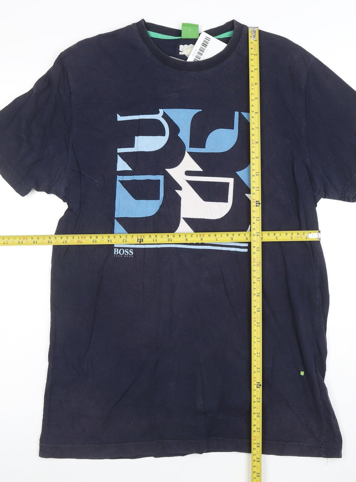 Hugo Boss Men's Blue Graphic Logo Cotton Crew Neck T-Shirt Size M