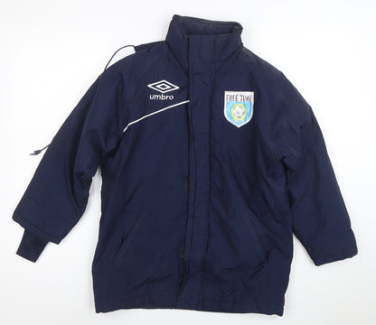 Additional front view of Umbro boys’ blue waterproof hooded puffer jacket 2xs winter football coat