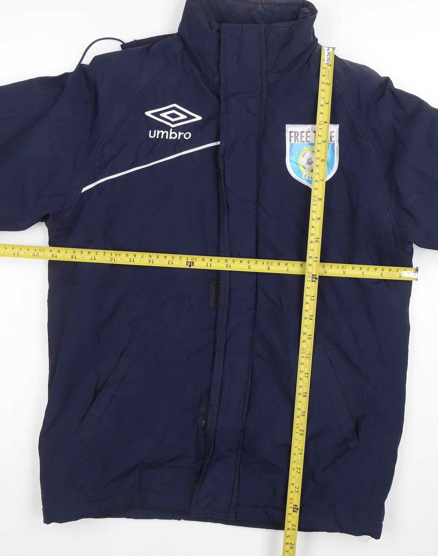Umbro Boys Blue Waterproof Hooded Puffer Jacket 2XS Winter Football Coat