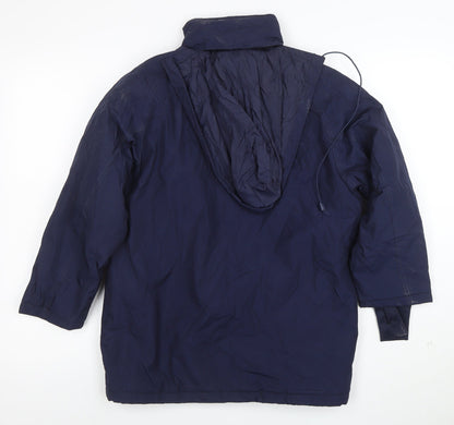 Close-up detail of Umbro boys’ blue waterproof hooded puffer jacket 2xs winter football coat