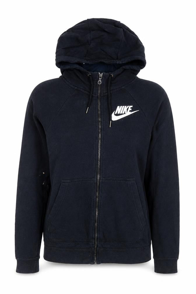 Nike Womens Black XS Full Zip Hoodie with Drawstring and Logo