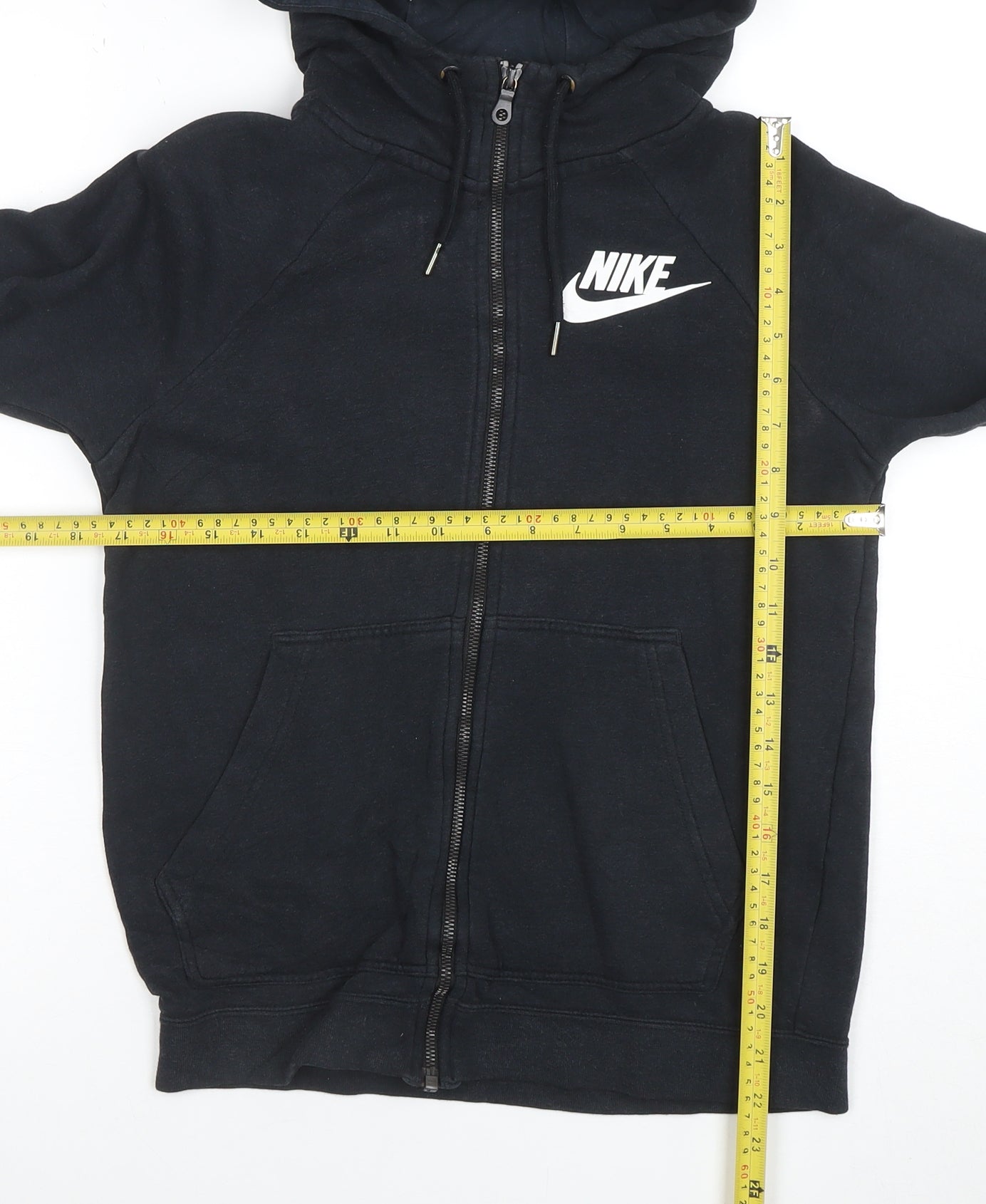 Nike Womens Black XS Full Zip Hoodie with Drawstring and Logo
