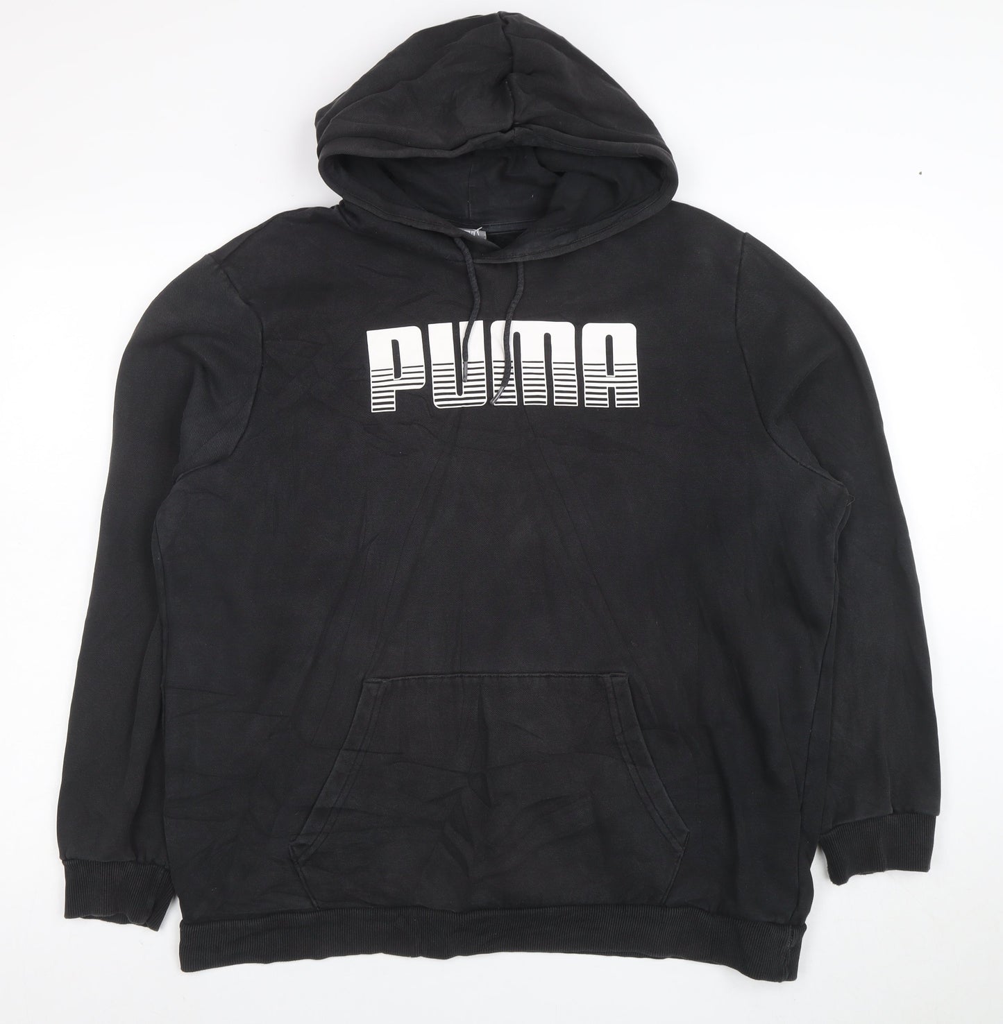 Puma Womens Black Pullover Hoodie L Cotton Blend Logo Sweatshirt