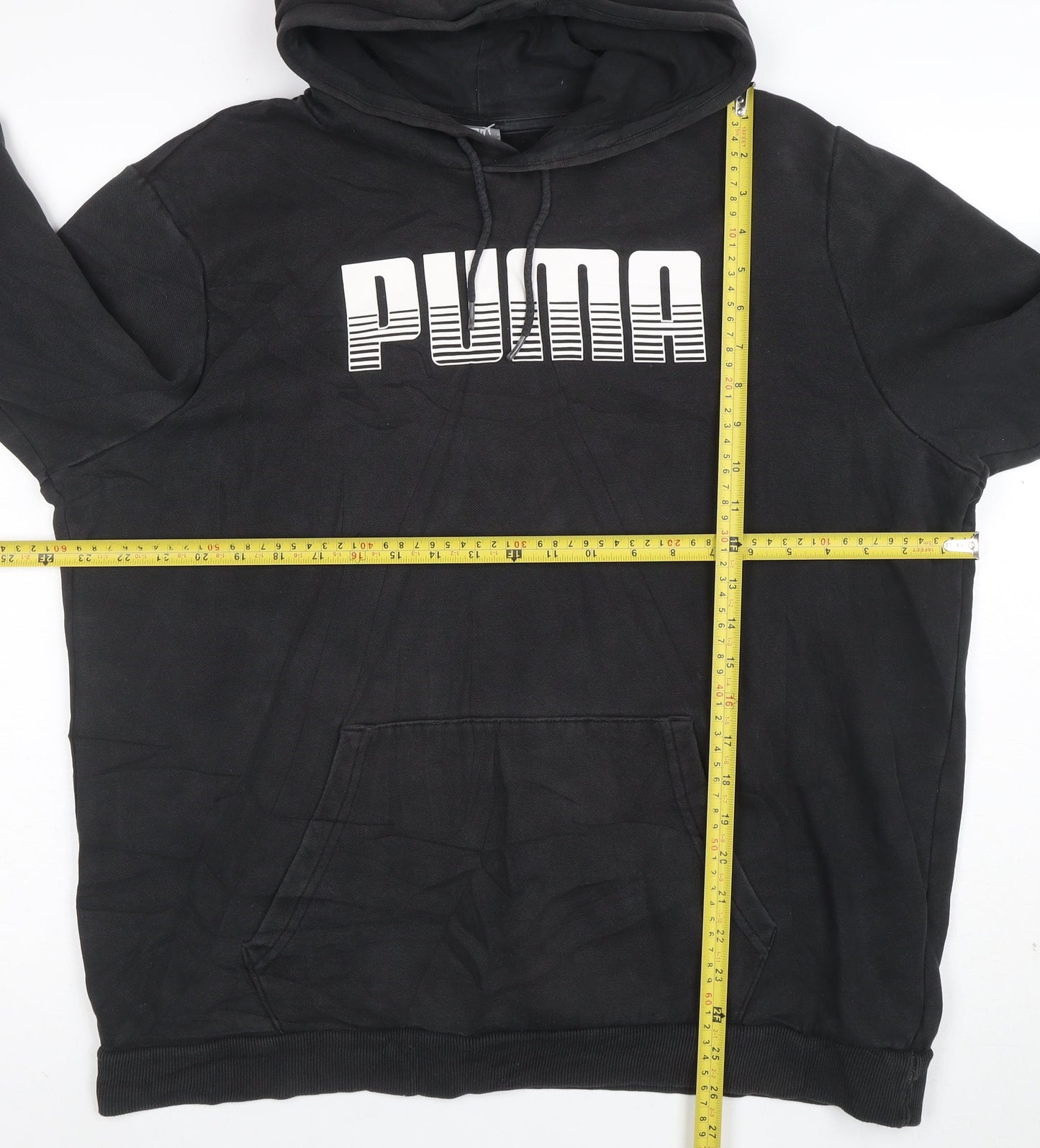 Puma Womens Black Pullover Hoodie L Cotton Blend Logo Sweatshirt