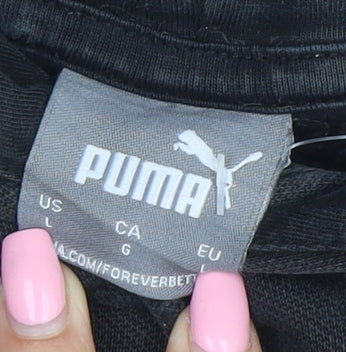 Puma Womens Black Pullover Hoodie L Cotton Blend Logo Sweatshirt