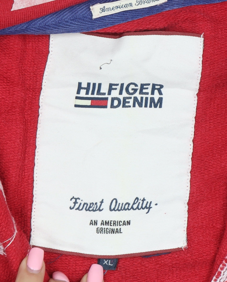 Tommy Hilfiger Denim Men's Red Full Zip Hoodie XL Cotton Fleece