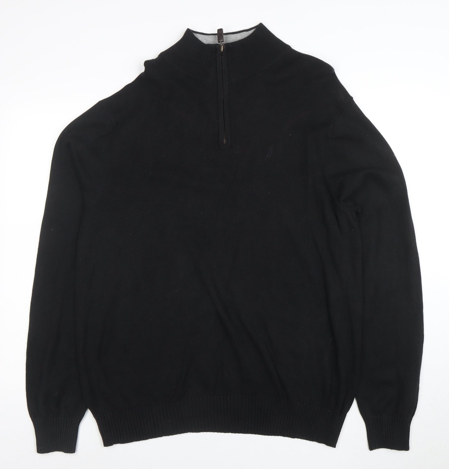 Nautica Men's Black Cotton Half Zip Jumper Size L