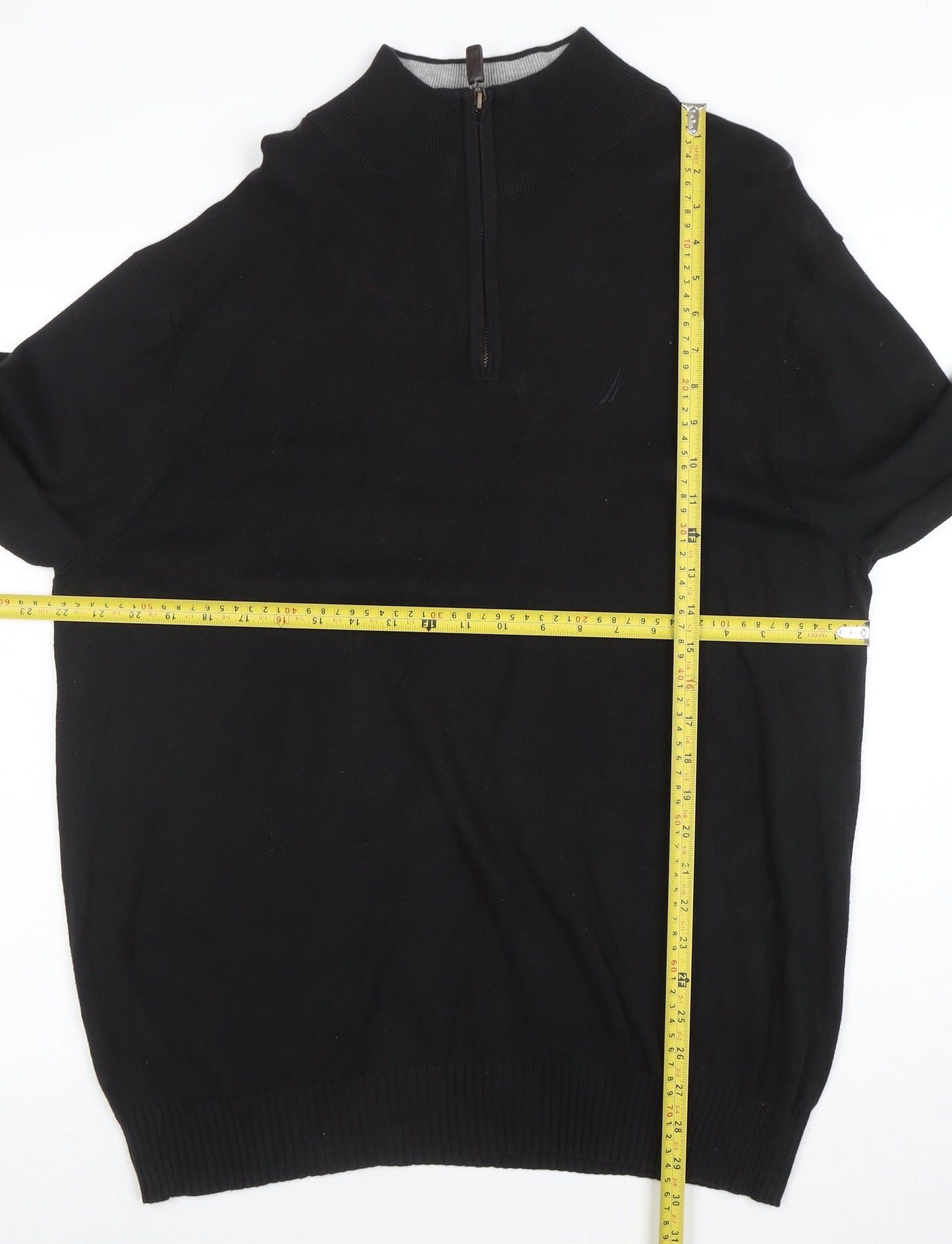 Nautica Men's Black Cotton Half Zip Jumper Size L