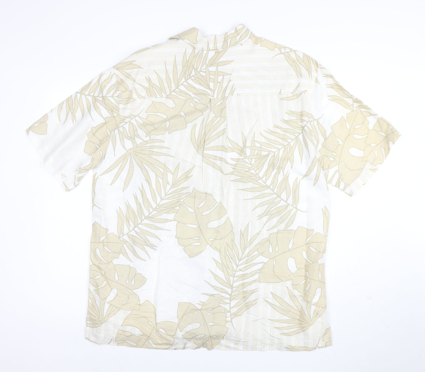 Centro Men's Beige Tropical Leaf Short Sleeve Button-Up Shirt L