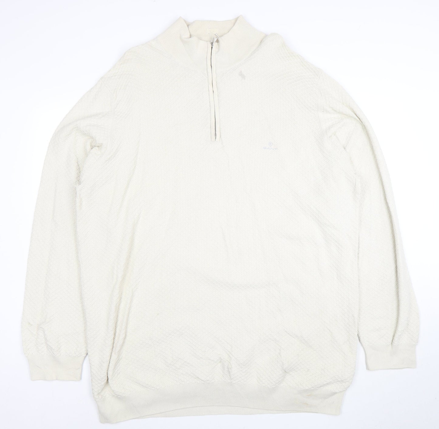 GANT Men Ivory 4XL 1/2 Zip Cotton Jumper Classic Knit Pullover