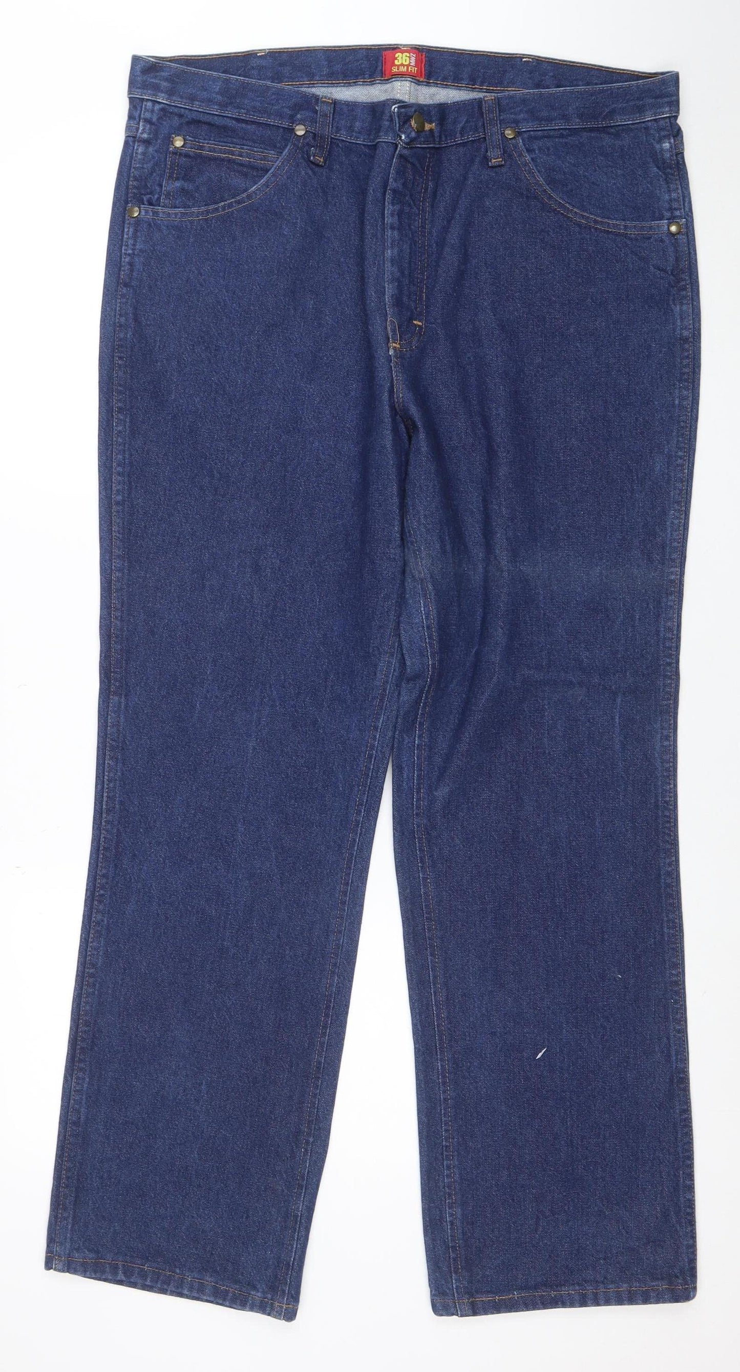 Wrangler Men Blue Straight Jeans 36x30 Cotton Denim Classic Style