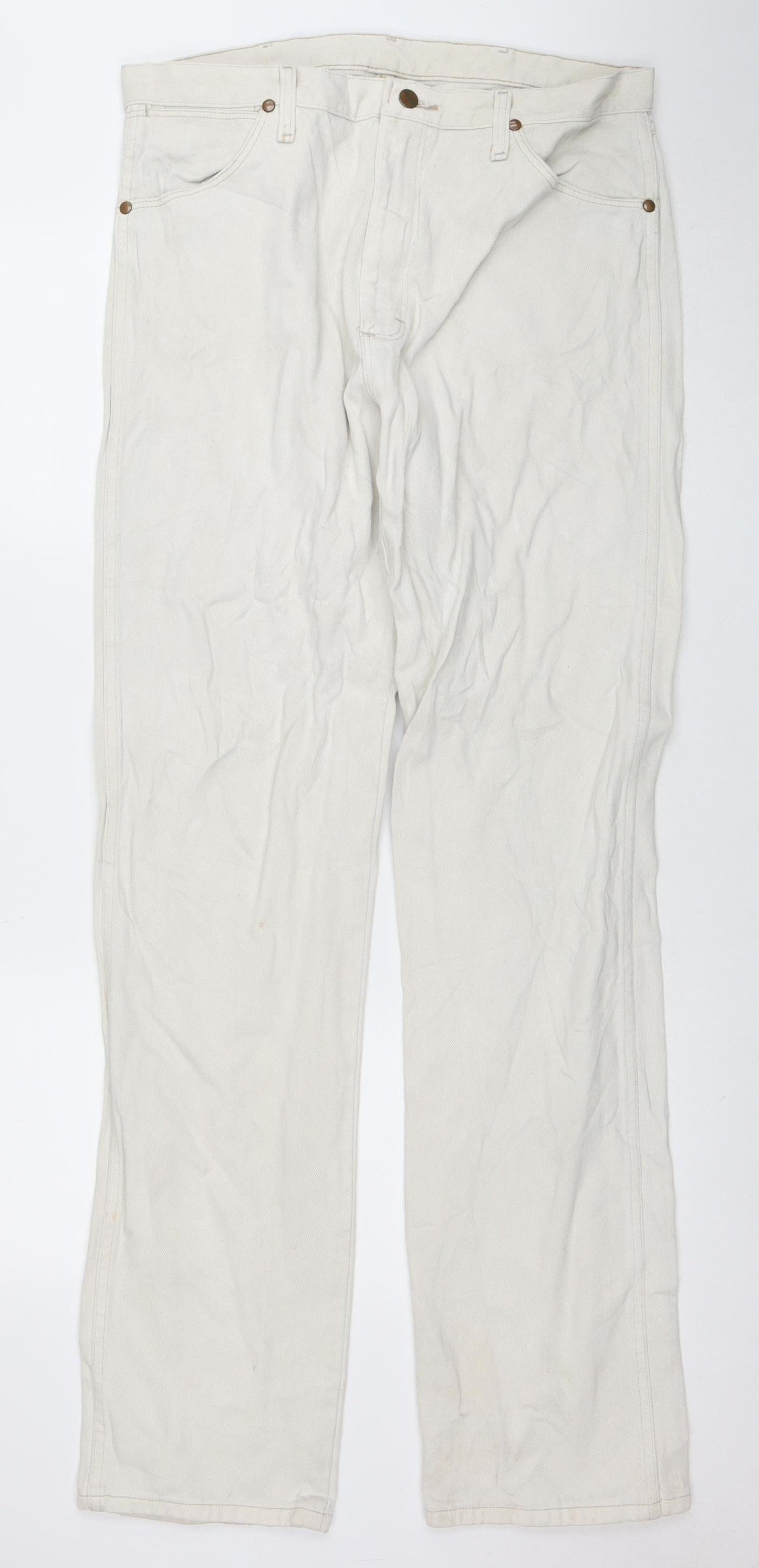 Wrangler Men's Beige Straight Jeans 35x36 100% Cotton Denim
