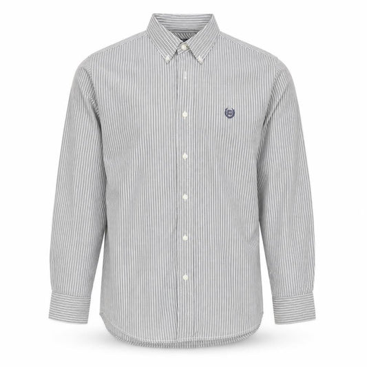 Chaps Men's Grey White Striped Cotton Long Sleeve Button-Up Shirt M