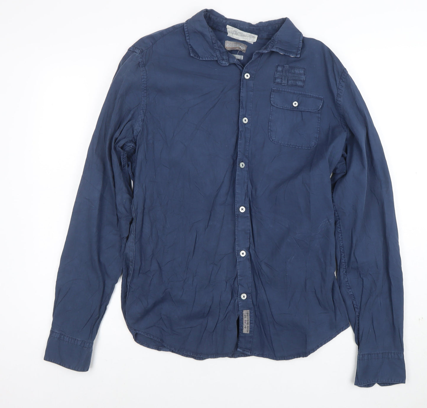 Napapijri Men's Blue XL Cotton Long Sleeve Casual Button-Up Shirt