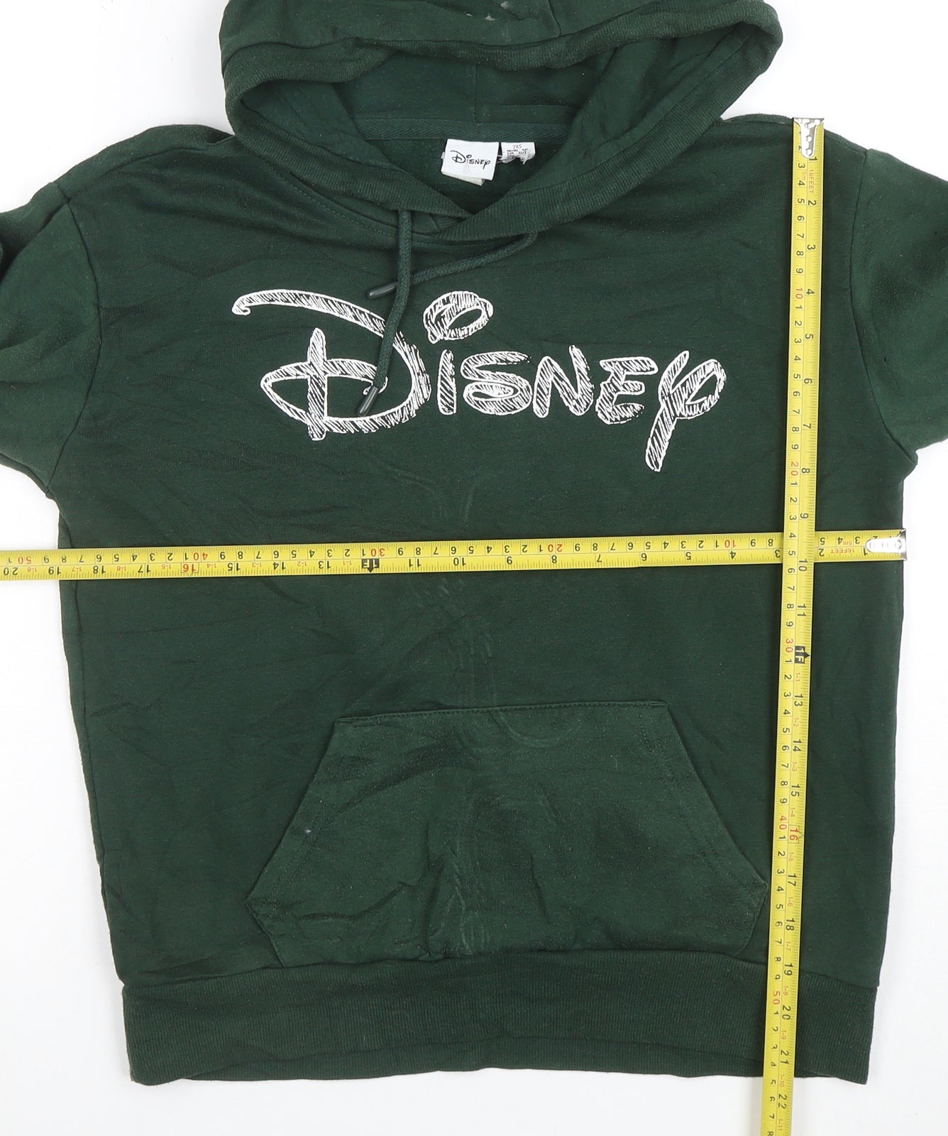 Disney Women’s Green Pullover Hoodie 2XS Relaxed Fit Cotton Blend