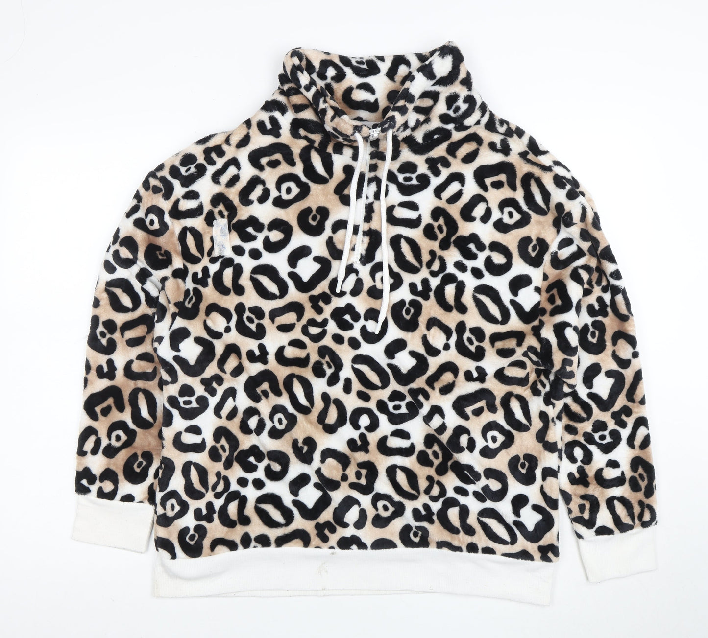Secret Treasures Women Beige Leopard Print Pullover Hoodie Size L 12-14