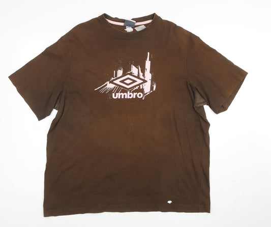 Umbro Men's Brown Graphic Logo T-Shirt 2XL Sports Style