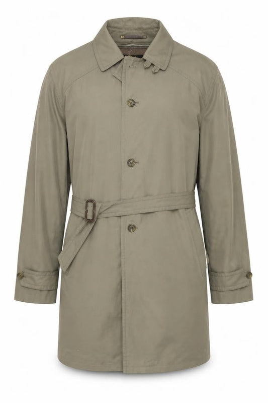 Elite Model Men's Green 44in Belted Trench Coat Cotton Blend