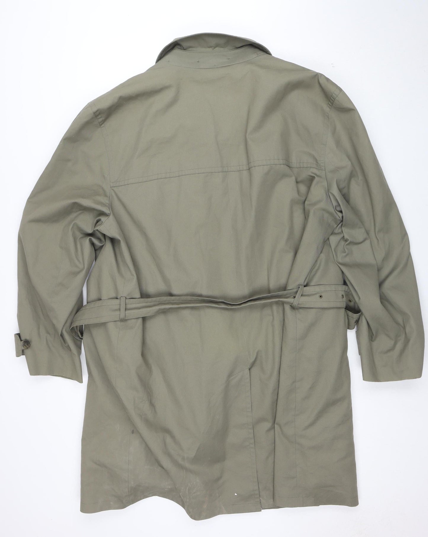 Elite Model Men's Green 44in Belted Trench Coat Cotton Blend