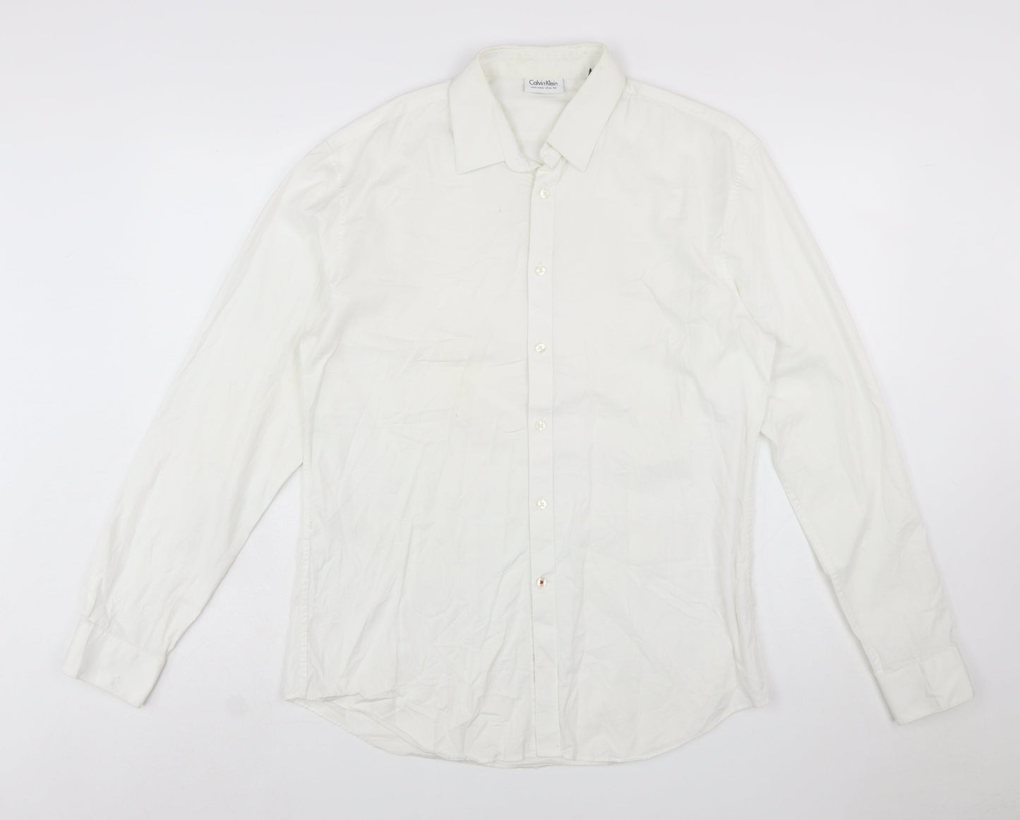Calvin Klein Men's White Extra-Slim Fit Long Sleeve Cotton Shirt Size 16