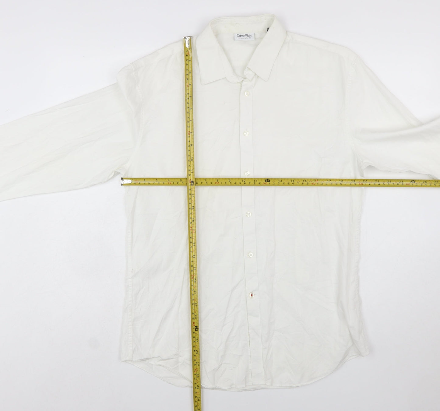 Calvin Klein Men's White Extra-Slim Fit Long Sleeve Cotton Shirt Size 16