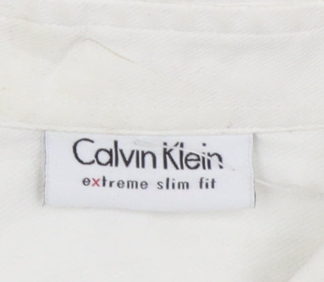 Calvin Klein Men's White Extra-Slim Fit Long Sleeve Cotton Shirt Size 16