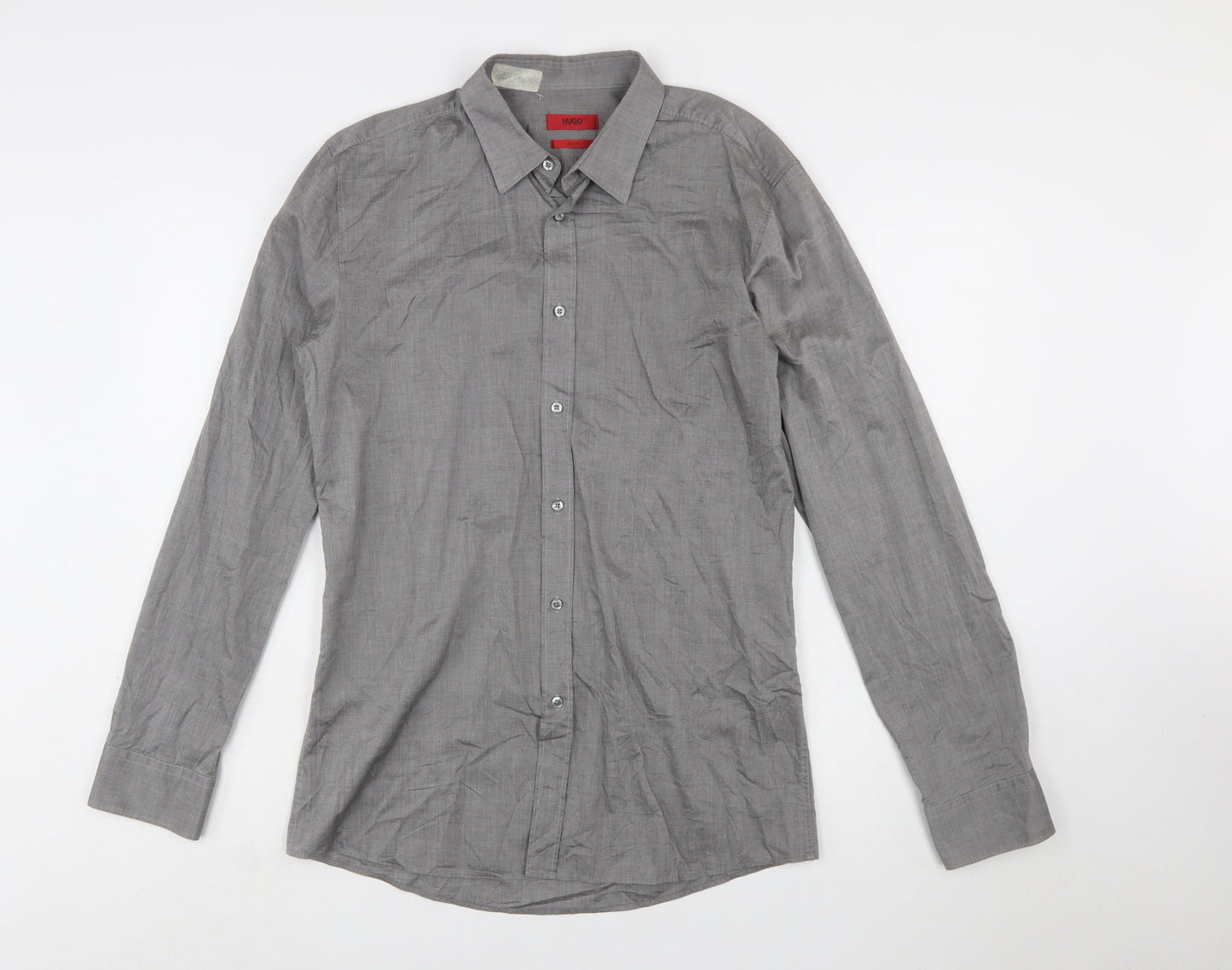 Hugo Boss Men's Grey Slim Fit Long Sleeve Button-Up Shirt L