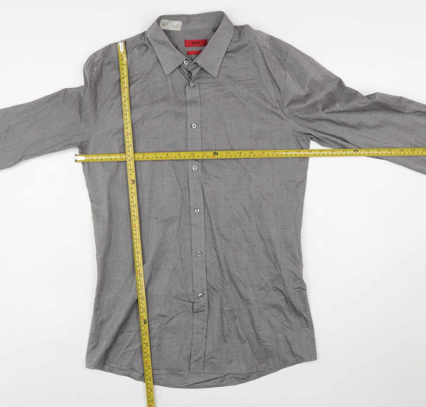 Hugo Boss Men's Grey Slim Fit Long Sleeve Button-Up Shirt L