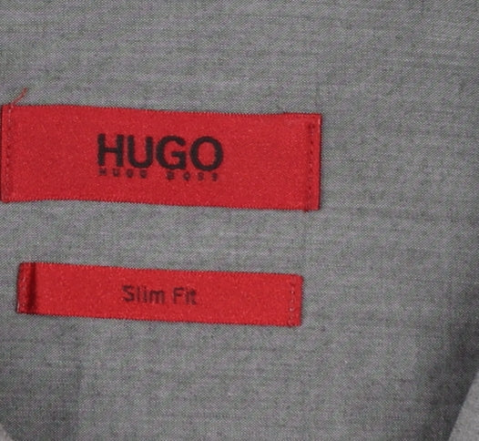 Hugo Boss Men's Grey Slim Fit Long Sleeve Button-Up Shirt L