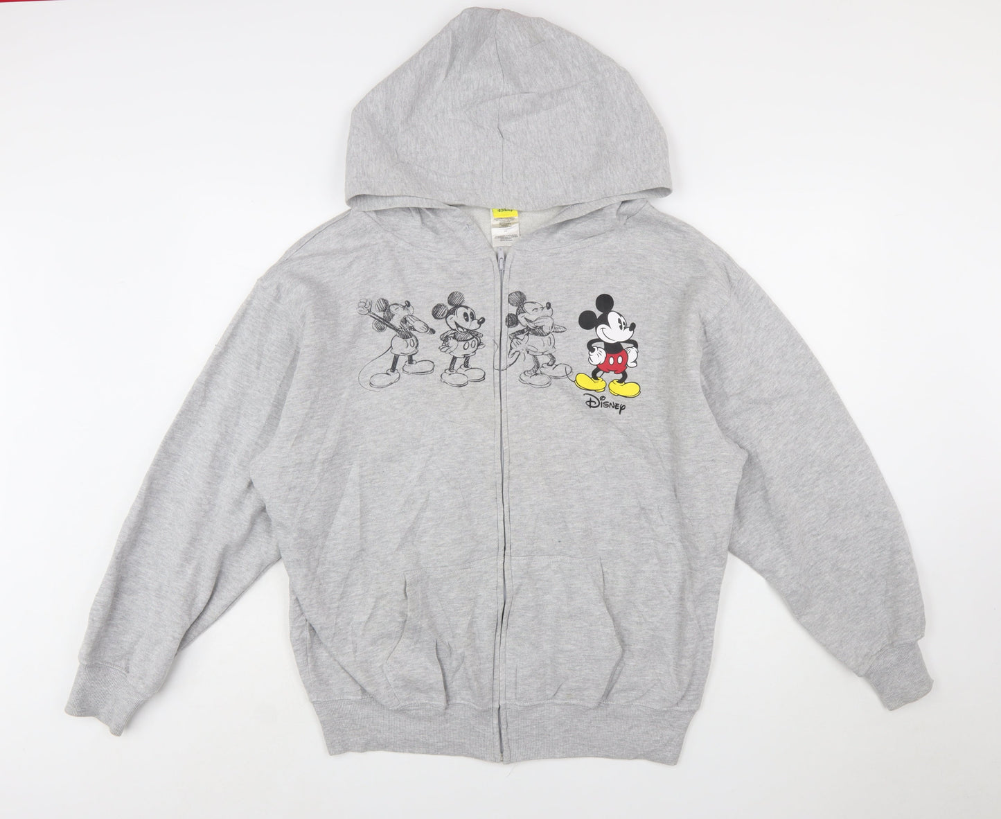 Disney Women Grey Full Zip Hoodie XL Mickey Graphic Print