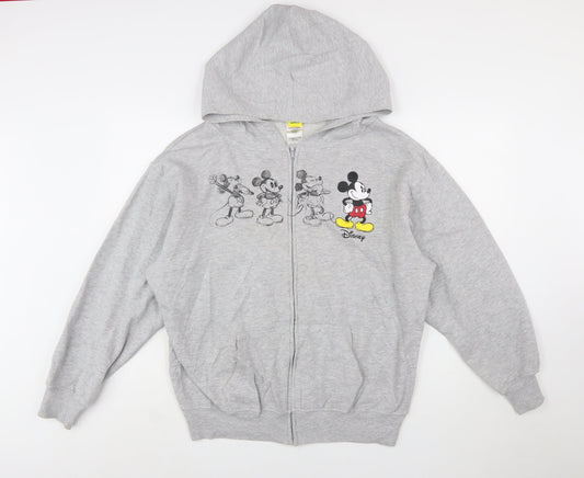 Disney Women Grey Full Zip Hoodie XL Mickey Graphic Print