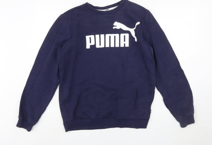 Additional front view of Puma boys’ blue crew neck pullover sweatshirt 15-16 years logo print
